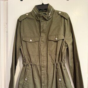 Olive green utility-style parka jacket